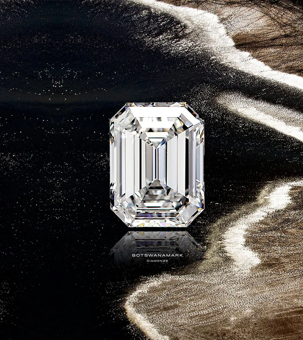 An emerald-cut Botswanamark diamond